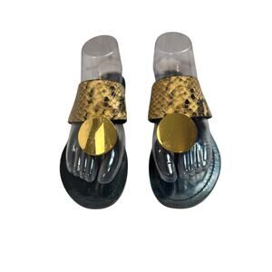 Tory Burch Patos Disk Thong Sandals Snake Print Gold Leather Size 7. 5
